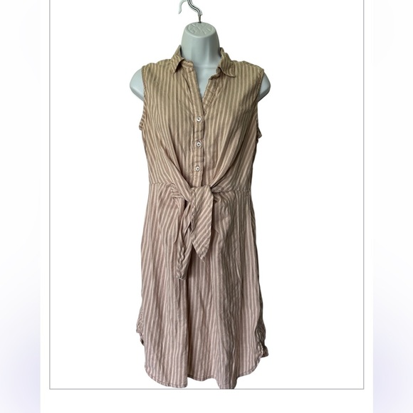 Nic & Zoe Cafe Striped Linen Blend Shirt Dress Sleeveless Excellent Size S - Picture 5 of 12
